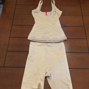 Spanx shapewear 2 pieces nude-colored camisole and matching mid-thigh shaper sho